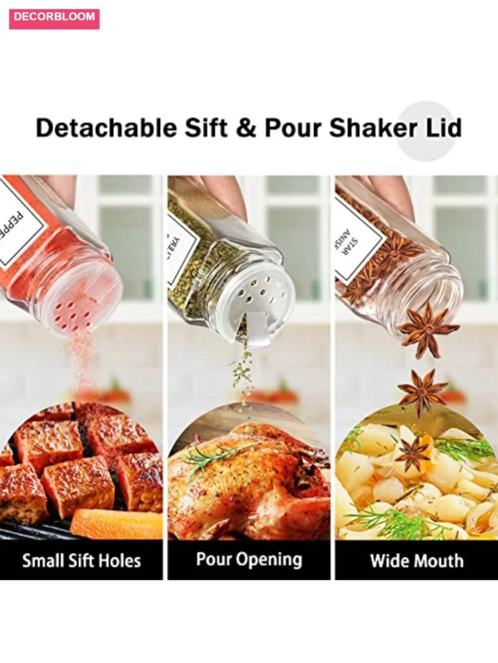 48 Pcs 4 oz Glass Spice Jars with Bamboo Lids Shaker Lids Labels